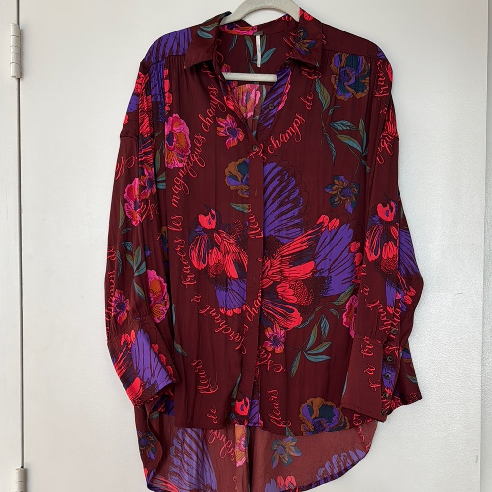 Free People Floral Burgundy Blouse